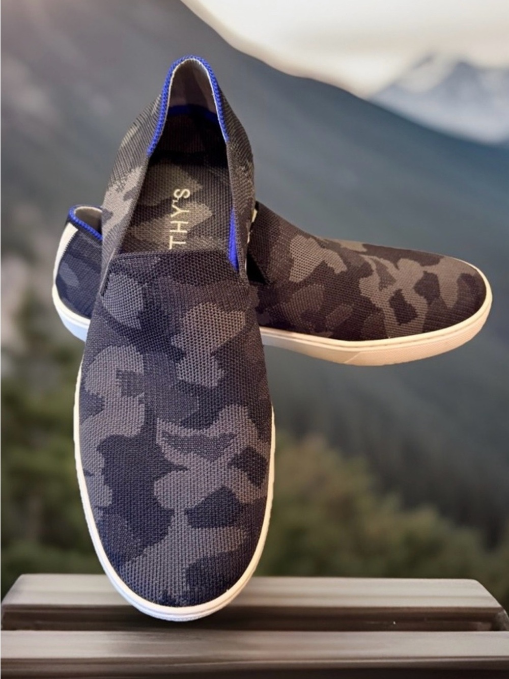 Rothy’s The Original Slip-On Sneakers Grey Camo Knit Washable Size 9